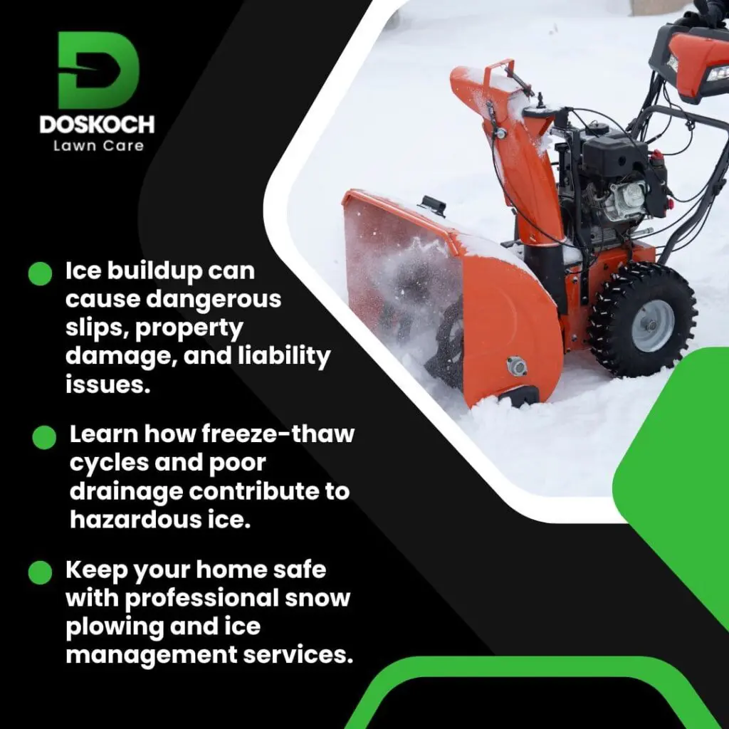 An orange snow blower clearing a snowy driveway.